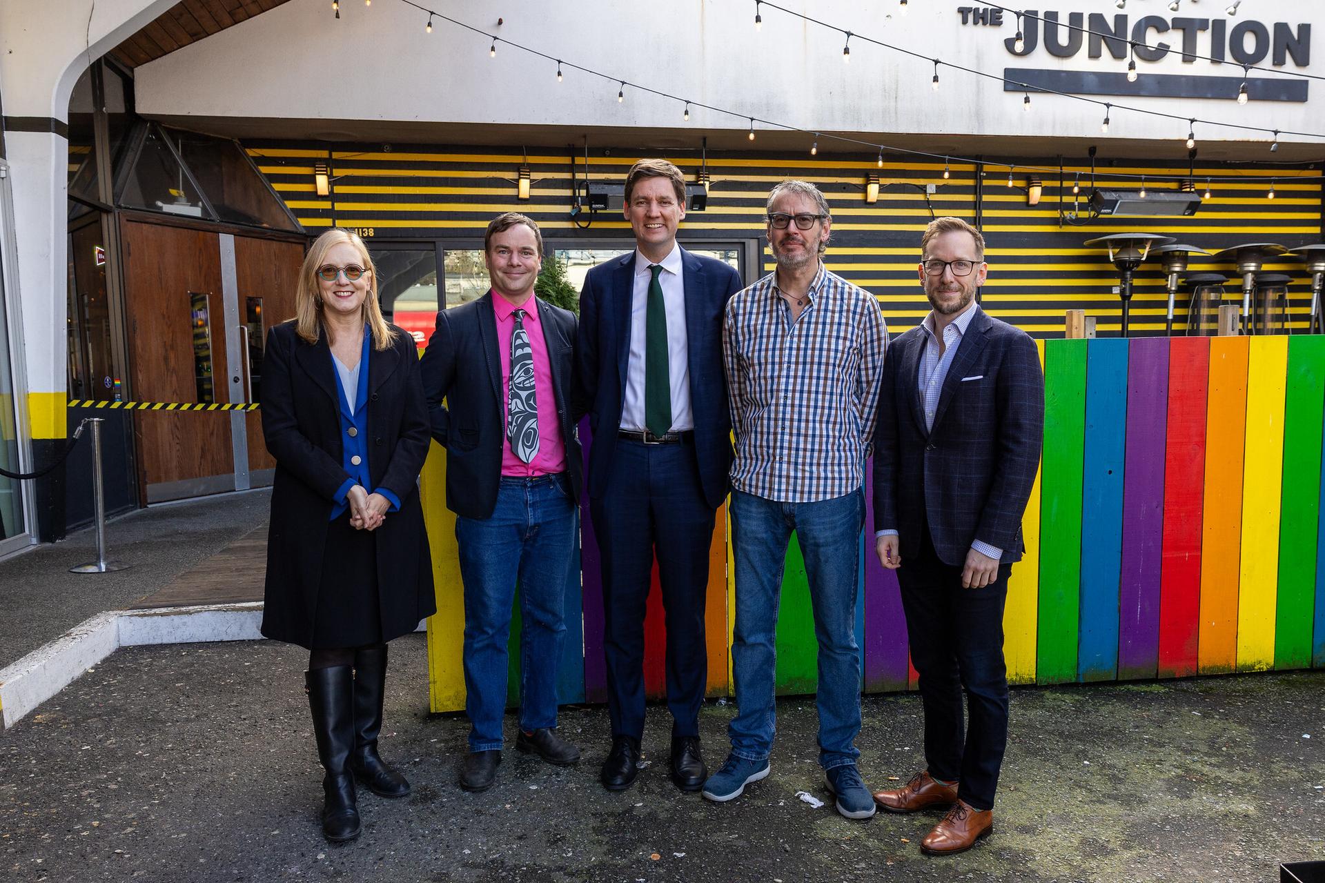 Minister of Finance Brenda Bailey, Minister of Tourism, Arts, Culture and Sport Spencer Chandra Herbert, Premier David Eby, GM of Junction Pub Byron, ABLE BC Executive DirectorJeff Guignard