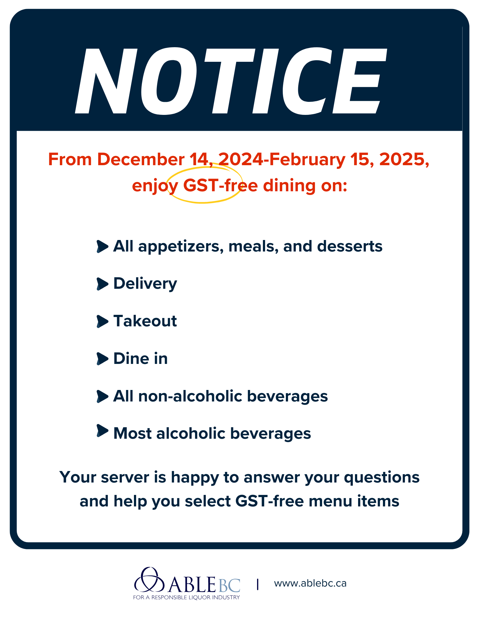 GST Free Dining