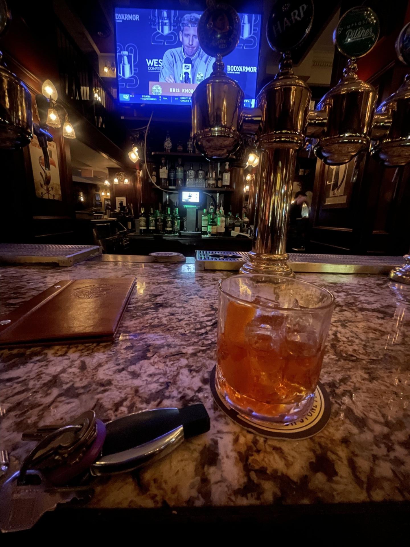 Enjoying an old fashioned at the Irish Times in Victoria