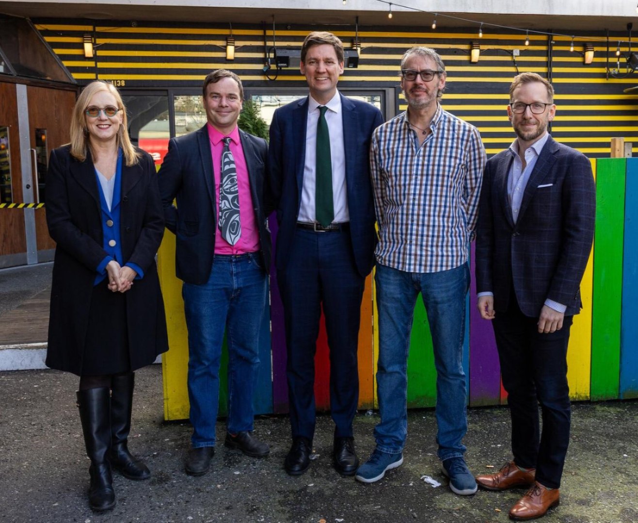 MLA Brenda Bailey, MLA Spencer Chandra Herbert, Premier David Eby, Byron (GM of The Junction Pub), Jeff Guignard